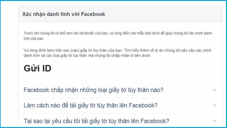 Xác minh khi bị nghi ngờ không đủ điều kiện sử dụng Facebook