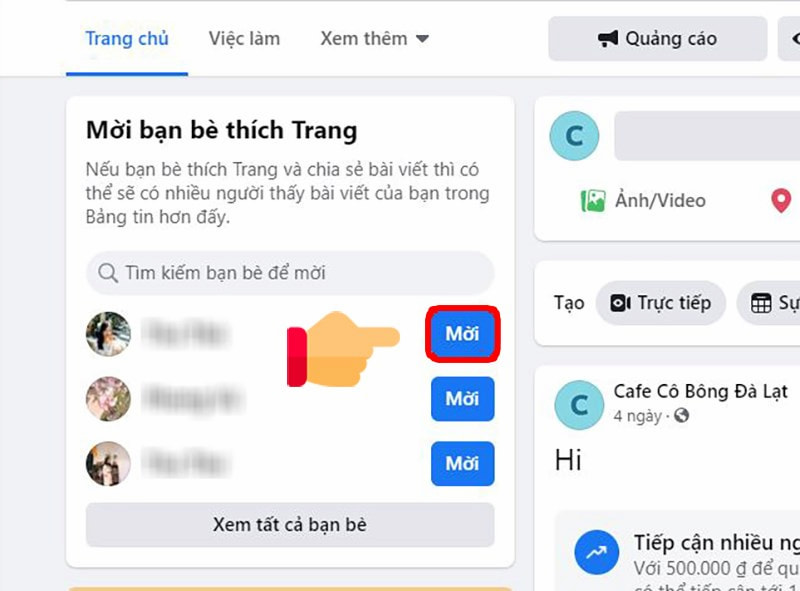 Cách mời bạn bè thích trang fanpage trên máy tính