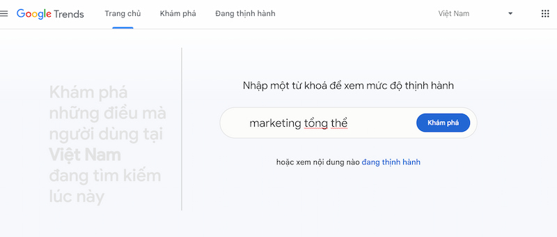 Mở trang web Google xu hướng