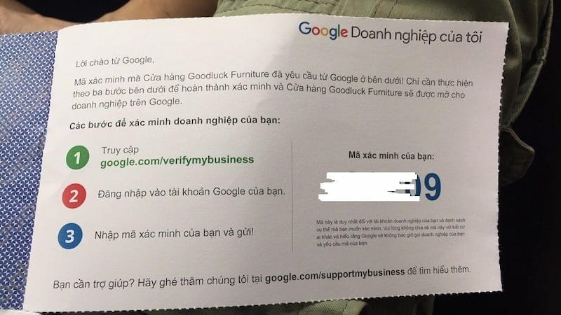 Cách xác minh doanh nghiệp trên Google Map qua thư