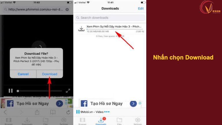 Nhấn "Download" để tiến hành tải video từ web về thiết bị