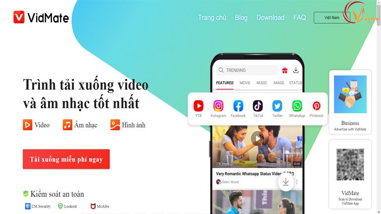 Ứng dụng vid mate tải video trên web về điện thoại