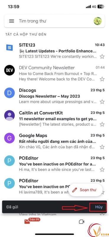 cách thu hồi email đã gửi trên điện thoại