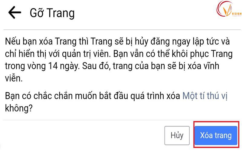 Cách xóa trang FB trên điện thoại di động